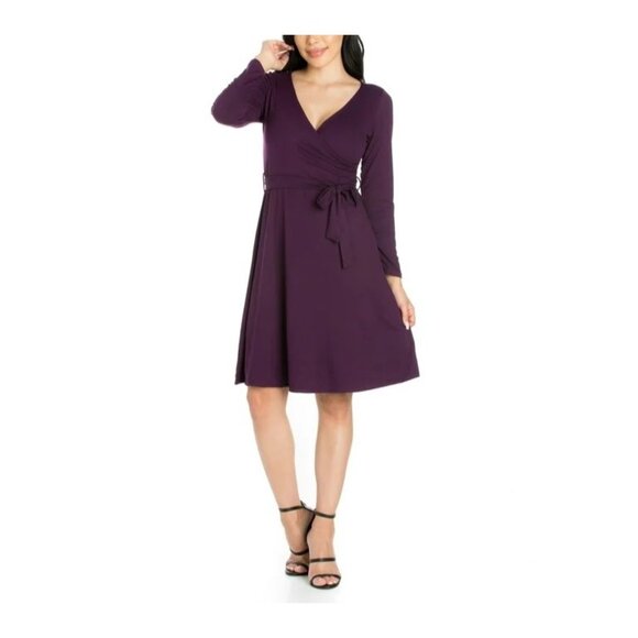 24seven Dark Purple Comfort Apparel Soft Long Sleeve Dress Size 2X 18 20 Plus Sz - Picture 2 of 8